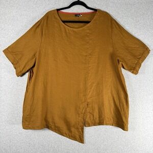 Lisa bayne top womens XL linen asymmetrical lagenlook short sleeve blouse shirt